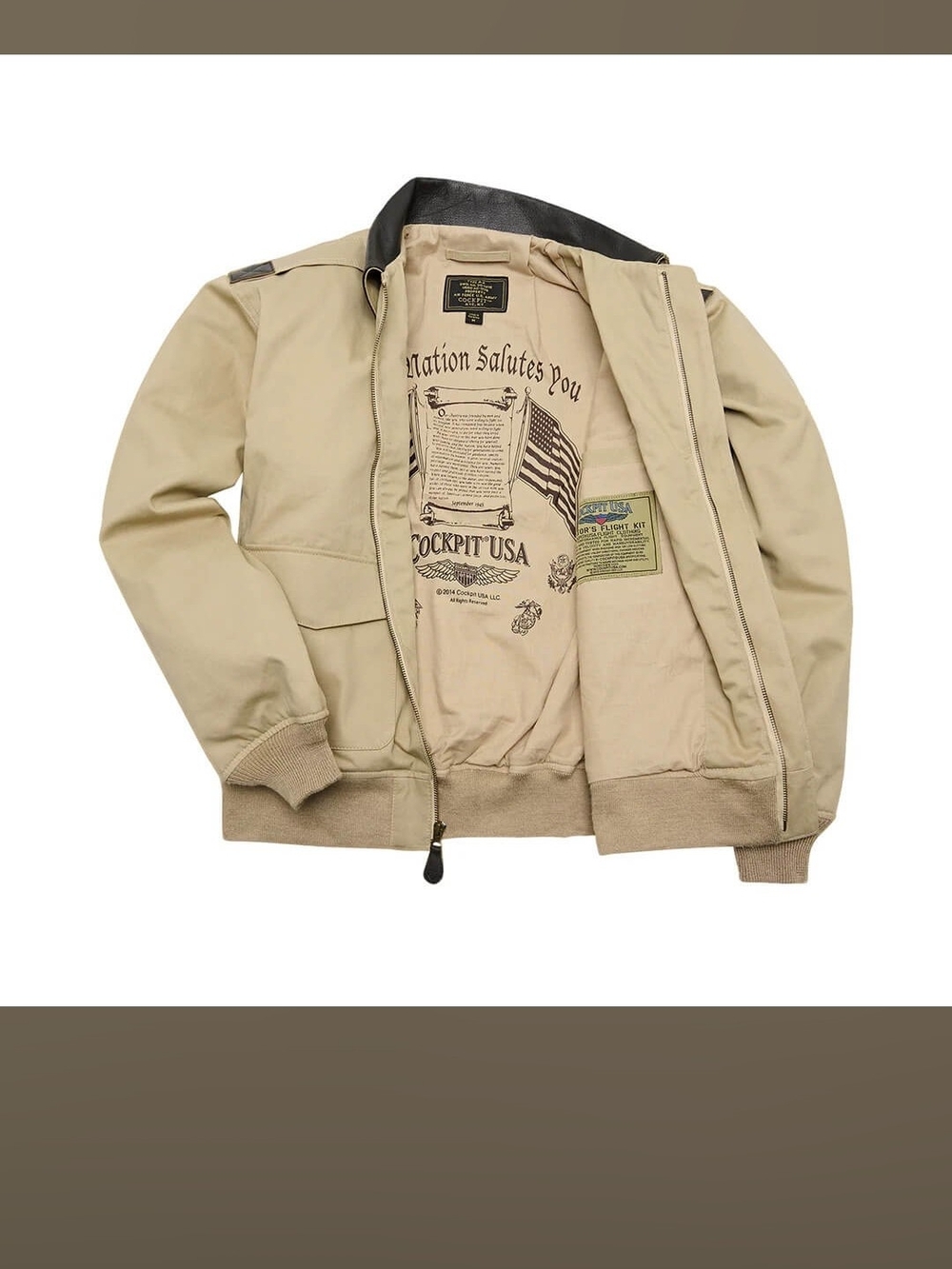 Cockpit USA "100 Mission" All Cotton A-2 Bomber Jacket, Khaki, Medium